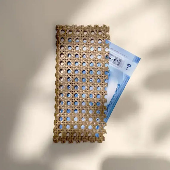 Rattan Cash Pouch With Baby Blue Fabric wrap - Maska / Gifting Redefined