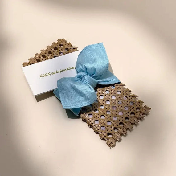 Rattan Cash Pouch With Baby Blue Fabric wrap - Maska / Gifting Redefined