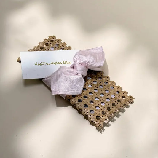 Rattan Cash Pouch With Pastel Pink Fabric wrap - Maska / Gifting Redefined