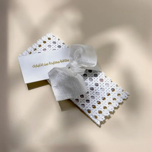 White Rattan Cash Pouch With off white Fabric wrap - Maska / Gifting Redefined