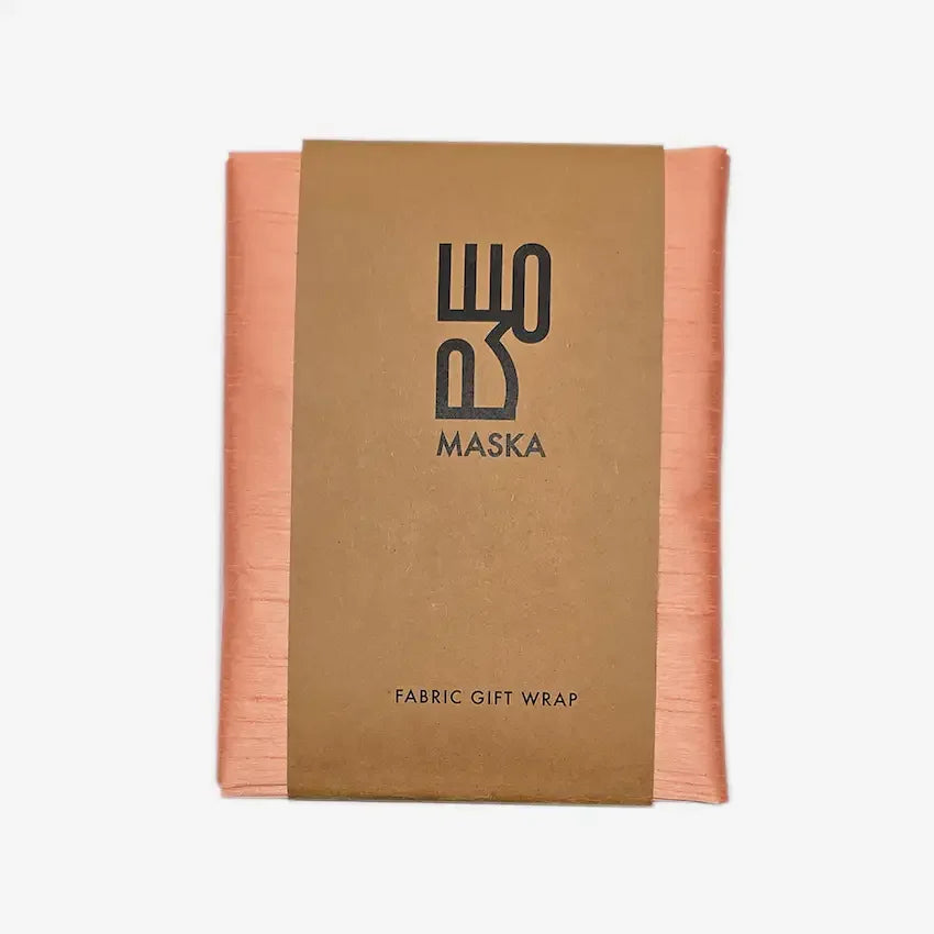 Folded peach Fabric Raw Silk Blend Peach gift wrap with kraft paper Maska band