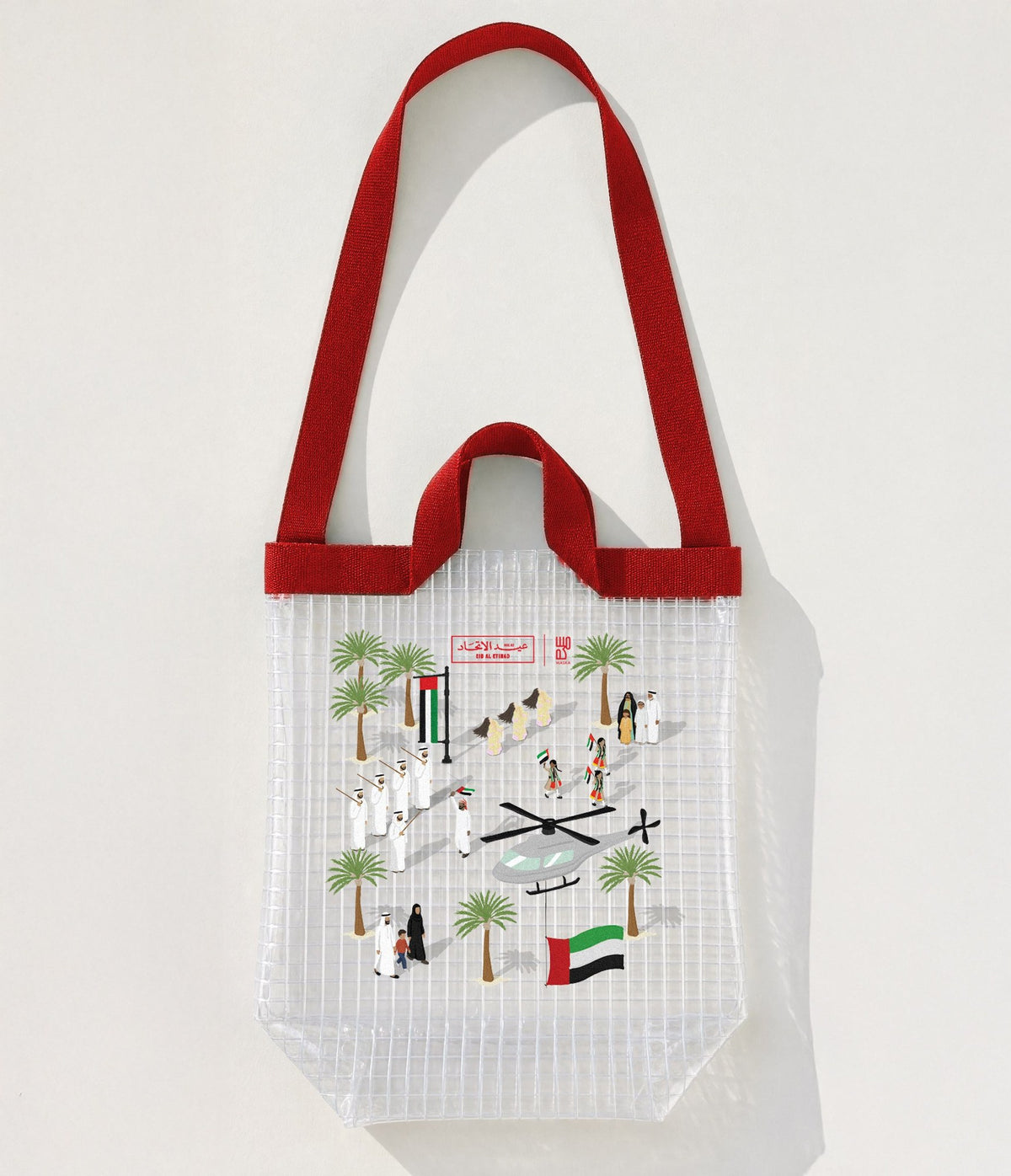 Eid Al Etihad clear tote bag with red handles