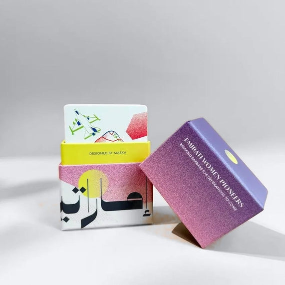 Purple gradient box open to reveal pioneer cards in yellow inner tray